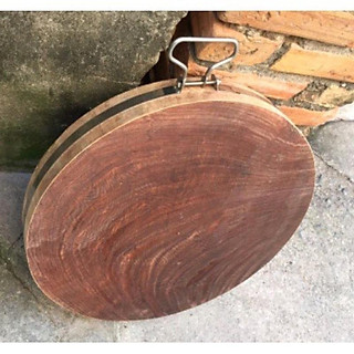 Thớt gỗ nghiến Tây Bắc 44cm, thớt tròn không tâm, có đai inox/quai sắt