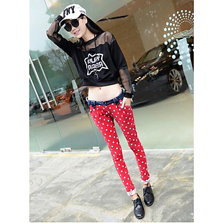 Quần dài skinny chấm bi Mã: QD1041 - ĐỎ