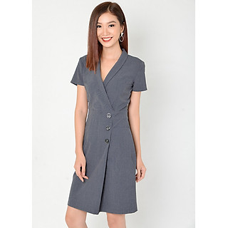 Đầm công sở thời trang Eden cổ vest tay ngắn - D323 - xám