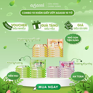 Combo 10 gói khăn giấy ướt Agassi 10 tờ