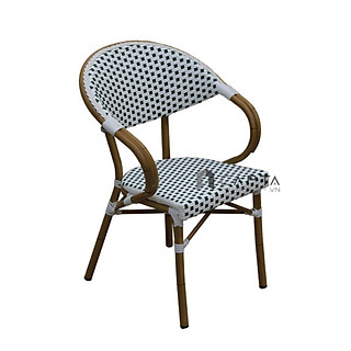 Ghế ngoài trời xếp chồng nệm dây đan caro CC2020-A Nội thất Capta Ghế ăn giả mây đan nhựa khung nhôm Outdoor chair