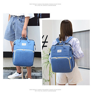 Balo bỉm sữa phiên bản 2021 2in1 đựng đồ bỉm sữa cho bé xếp thành giường nôi mini