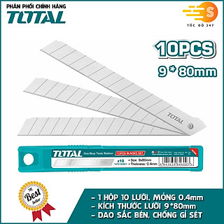 Dao rọc giấy cao cấp lưỡi 9mm*80mm TOTAL THT5110916 - khóa tự động, nút ấn phẳng, kèm 1 lưỡi dao, tay cầm chắc chắn