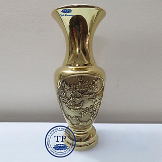 LỌ HOA LỤC BÌNH ĐỒNG CHẠM TRỔ HOA CÚC, HOA MAI, VÀNG BÓNG CAO 30CM KH12129