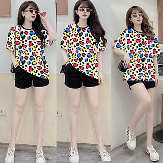 Đồ bộ thun cotton đùi mặc nhà họa tiết da beo màu