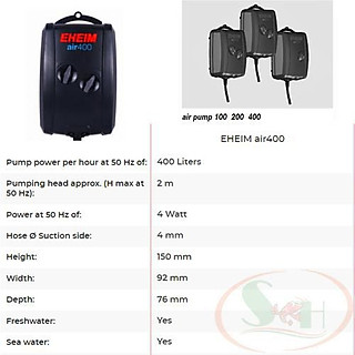 Máy sủi oxy Eheim air400 điều chỉnh 2 vòi sủi êm air pump bể cá tép