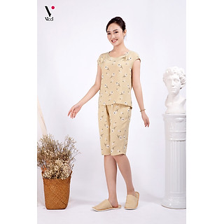 Đồ bộ nữ cộc tay - Đồ bộ mặc nhà - Đồ ngủ mặc nhà nữ - Đồ bộ nữ lửng - Set bộ đũi mặc nhà nữ Vicci BDT.02 áo tay hến quần lửng phối hoạ tiết