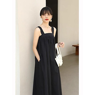 ĐẦM LỤA 2 LỚP MAXI ĐEN 2 DÂY