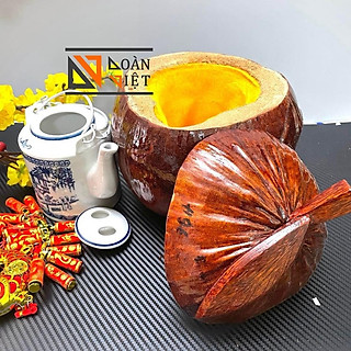 Bình Ủ ẤM trà, VỎ Ủ GIỮ ẤM TRÀ bằng TRÁI DỪA tặng kèm ẤM TRÀ SỨ TRUYỀN THỐNG - Hàng THỦ CÔNG MỸ NGHỆ