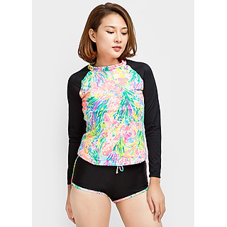 Set Đồ Bơi Quần Short Áo Tay Phối Lưới - Cam Phối Đen (Free Size)