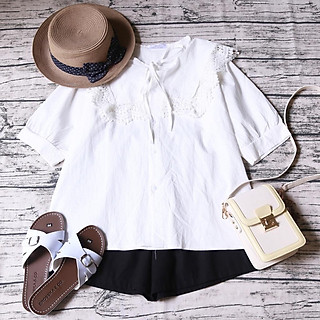 ÁO SƠ MI TRẮNG CỔ VUÔNG THỦY THỦ PHỐI REN