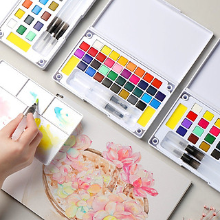 Bộ Màu Nước Solid Water Color Cao Cấp 12/18/24/36 Màu - Tặng Kèm 2 Bút Nước, 2 Mút, 1 Palette - Chuyên Dùng Cho Học Sinh, Sinh Viên, Vẽ Chuyên Nghiệp - Hàng Chính Hãng - VinBuy
