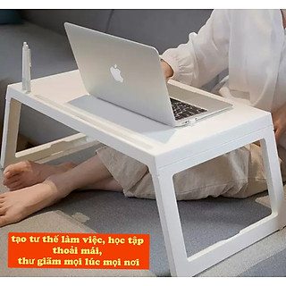 Bàn học laptop gấp gọn làm bằng nhựa cao cấp dùng cho sinh viên học sinh ( TẶNG CÂY GÃI LƯNG KÉO DÀI 50CM )