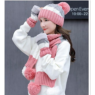 Bộ mũ len nữ kèm khăn và găng tay thời trang Mũ nón len nữ cao cấp có lót nỉ
