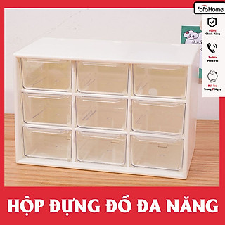 Hộp Nhựa Đựng Đồ Đa Năng 9 Ngăn Siêu Xinh, Kệ Tủ Để Bàn 9 Ngăn Đựng Đồ Mini Màu Trắng Không Kèm Sticker