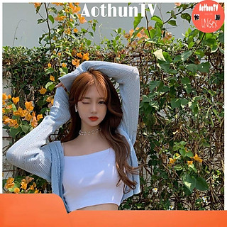Áo hai dây sợi bún croptop AOTHUNTV áo 2s chất bo gân màu đen trắng tím