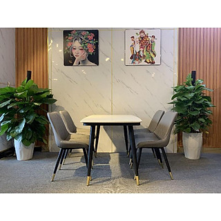 Bàn ăn 4 ghế mặt đá ceramic chống ố,chân sắt