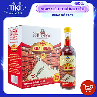 Đặc Sản Phú Quốc - Hộp 6 Chai Thủy Tinh Nước Mắm Phú Quốc Khải Hoàn 40 Độ Đạm (520Ml X 6) - Ocop 5 Sao