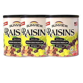 Combo 3 Hộp Nho Khô Mỹ KhôngHạt Sunview Raisins 425g (Nho Thập Cẩm)