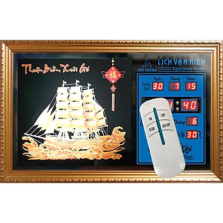 Đồng hồ Lịch Vạn Niên Cát Tường_Có Remote đèn_Tranh Thuận Buồm Xuôi Gió_55406r_KT 55x35x7cm