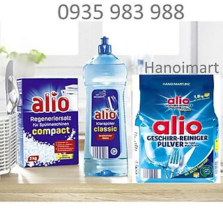 Combo Muối rửa bát Alio 2kg+bột Alio 1.8kg+Bóng 1L dùng cho máy rửa bát