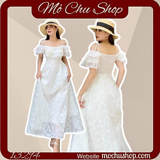 ĐẦM MAXI HOA NỔI 2 DÂY CỘT VAI RỚT BÈO TẦNG 13296