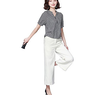 Áo sơ mi công sở caro đính cúc - ACS09