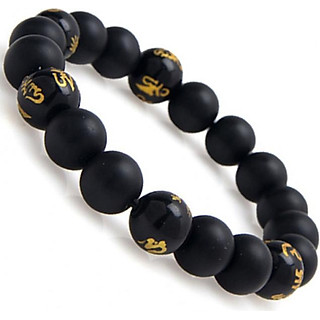 Vòng Tay Đá Onyx Đá Opal Đen Tự Nhiên Khắc Chữ Phạn Bình An 10MM