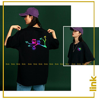 Áo thun phản quang CHIM CÚ đáng yêu unisex form rộng tay lỡ ( Đen, Trắng )