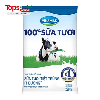 Sữa Tươi Tiệt Trùng 100% Vinamilk Ít Đường 220ML
