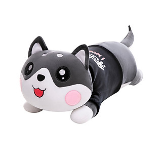 Gấu Bông Chó Husky Đen Gối Ôm Dài Mặc Áo Sang Trọng