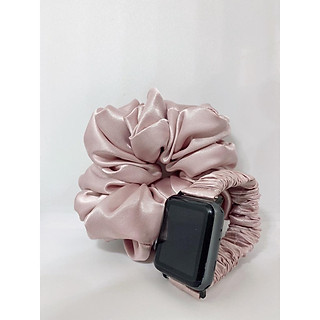 Combo dây đồng hồ apple watch và scrunchies dây cột tóc, buộc tóc vải satin lụa HỒNG Noel