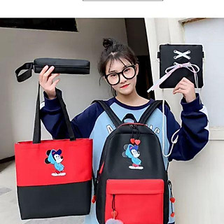 Cặp đi học 4 món, balo nữ đẹp giá rẻ, cặp nữ, balo học sinh cấp 2, ba lô nữ đẹp