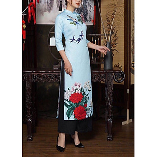 SET BỘ ÁO DÀI GẤM IN HOA 3D Y HÌNH - NT2054