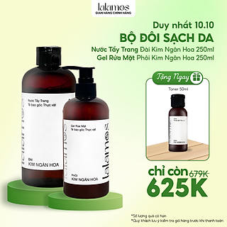 Combo sạch da Lalamos Nước tẩy trang Đài Kim Ngân Hoa 280ml + Sữa rửa mặt Phôi Kim Ngân Hoa 280ml
