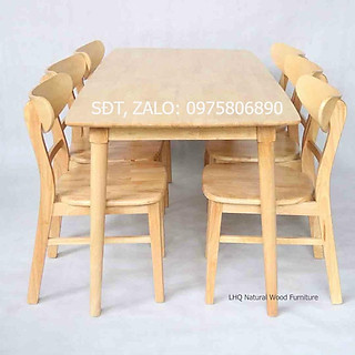 Bàn ghế ăn gỗ cao su (bàn 160cm chân tròn +6 ghế mango)