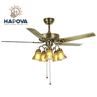 Quạt trần đèn, quạt trần có đèn led 5 cánh HAPOVA LINBA 8095 + Tăng kèm bóng led AS Vàng hàng chính hãng