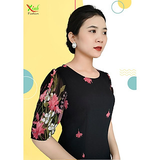 Đầm Suông Voan Hai Lớp Hoa In Chân Váy DL773 (HỒNG)