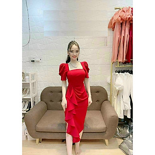 Đầm Thun Ôm Body Nhún Bèo Xẻ Tà