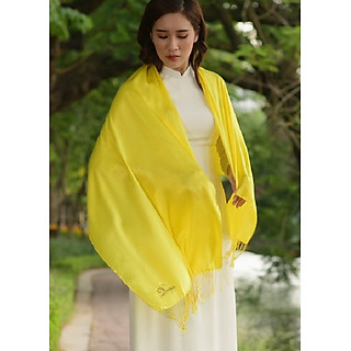 Khăn Choàng SenSilk Luxury 100% Lụa Bảo Lộc (Vàng Chanh) Border Lace Silk Scarf