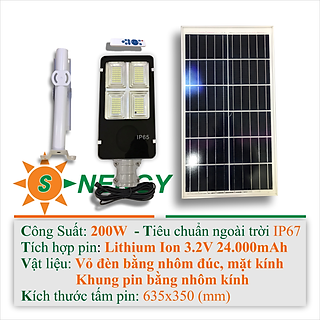 Đèn Đường Led COB Năng Lượng Mặt Trời Khung Nhôm Mặt Kính 200W