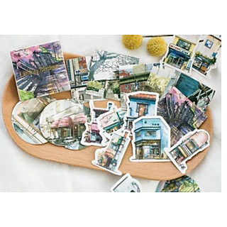 Set 45 Hình Dán Sicker Phong Cách Retro Trang Trí Sổ Tay, Lưu Bút