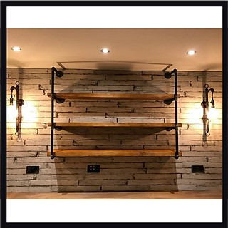 Bộ kệ ống nước treo tường 3 tầng trang trí, Kệ ống nước chất liệu ống sắt,kệ để sách treo tường lắp ráp