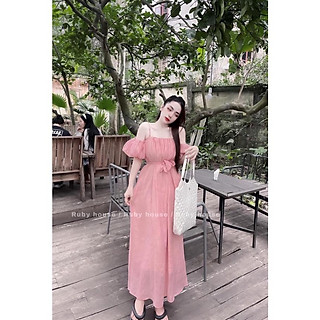 VÁY ĐI CHƠI, VÁY SUÔNG TƠ 2S RỚT VAI DÁNG DÀI CỰC KUTE LUN Ạ