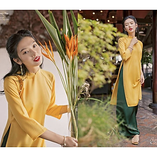 Áo dài cách tân lụa tằm đính bẹt kèm quần