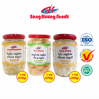 Combo 1 Hũ Củ Kiệu Ngâm Chua Ngọt 370g + 1 Hũ Cà Pháo Muối Ngâm 370g + 1 Hũ Tỏi Ngâm Chua Ngọt 200g Sông Hương Foods