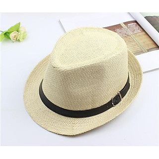 Mũ phớt nam thời trang Mũ nón phớt cói đa da cho nam màu kem