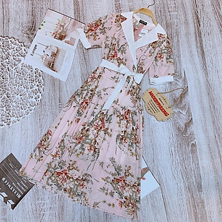 Đầm cổ vest hoa hồng c.ly