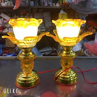 ĐÈN THỜ THỦY TINH SEN 1 BÔNG 20CM (1 Đôi)