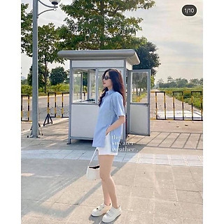 Áo xẻ tà vạt cúc - Áo sơ mi nữ cá tính